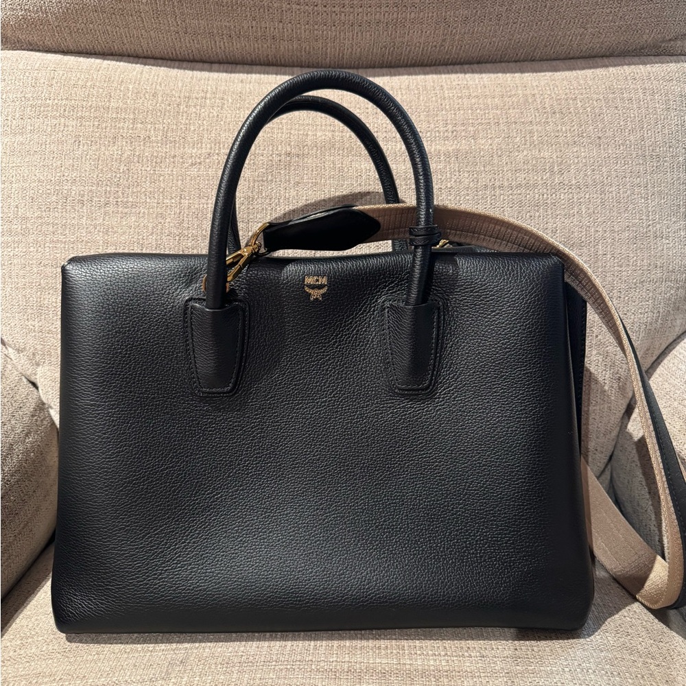MCM Black Satchel Bag with Structured Design